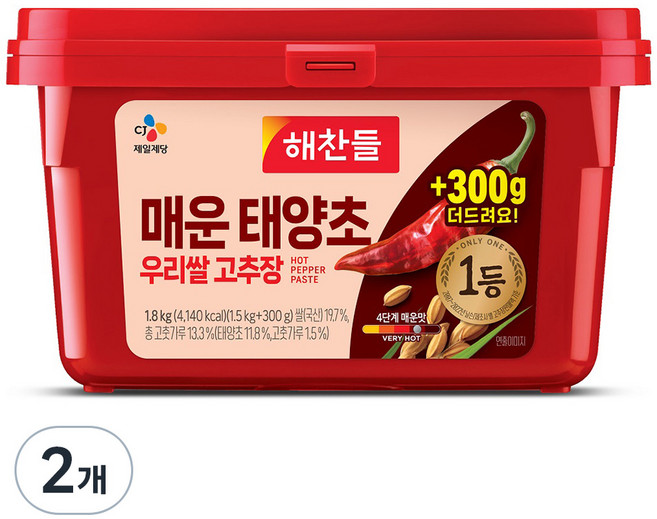 매운 태양초 우리쌀 고추장, 1.8kg, 2개