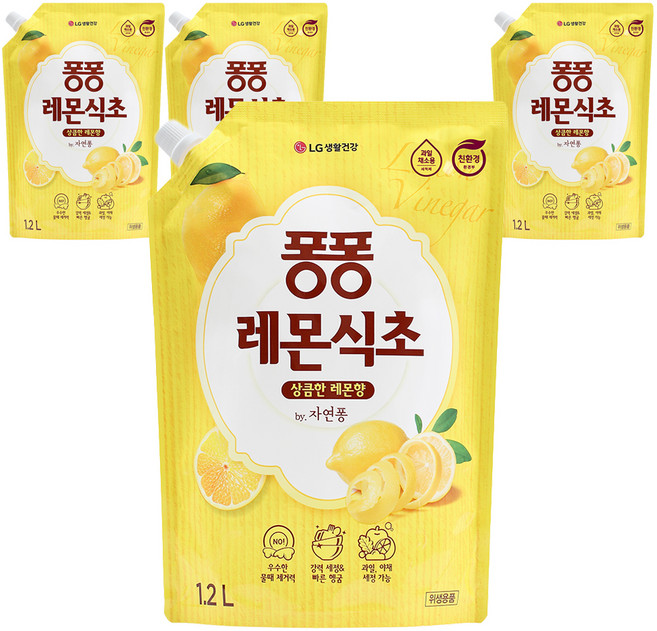 퐁퐁 레몬식초 주방세제 파우치형, 1.2L, 4개