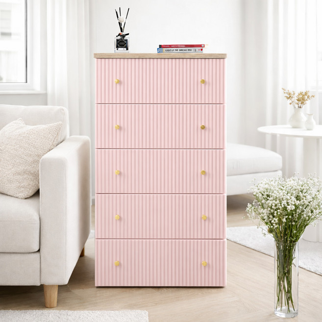 보노하우스 국내 제조 카밀라 템바보드 서랍장, 모던핑크, 5단