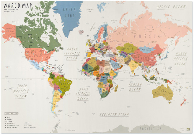 ZERO PER ZERO 英文世界地圖海報 米色