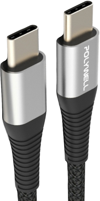 POLYWELL 寶利威爾 USB Type-C 100W 公對公快充線 充電線 編織線 可充筆電 安卓 平板 PW15-W45-A343, 2m, 槍色, 1條