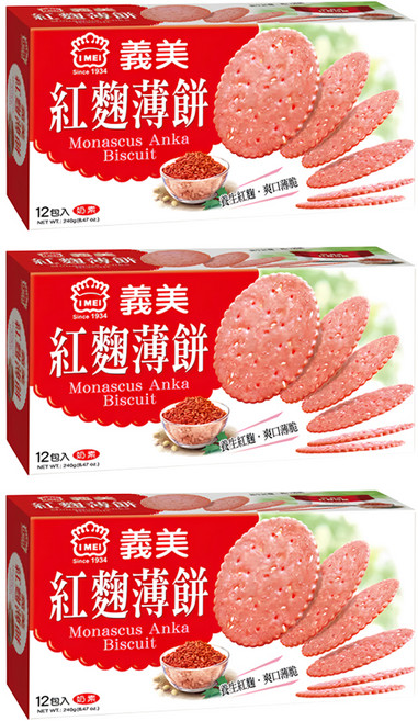 義美 紅麴養生薄餅 奶素, 240g, 3盒