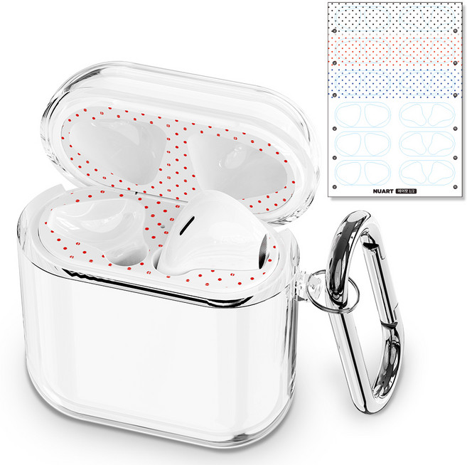 누아트 에어팟 크리스탈 TPU 변색방지 젤리케이스 + 디자인 철가루 방지스티커 6개입, 에어팟1세대 / 2세대, 투명(케이스), 도트(스티커), 1개