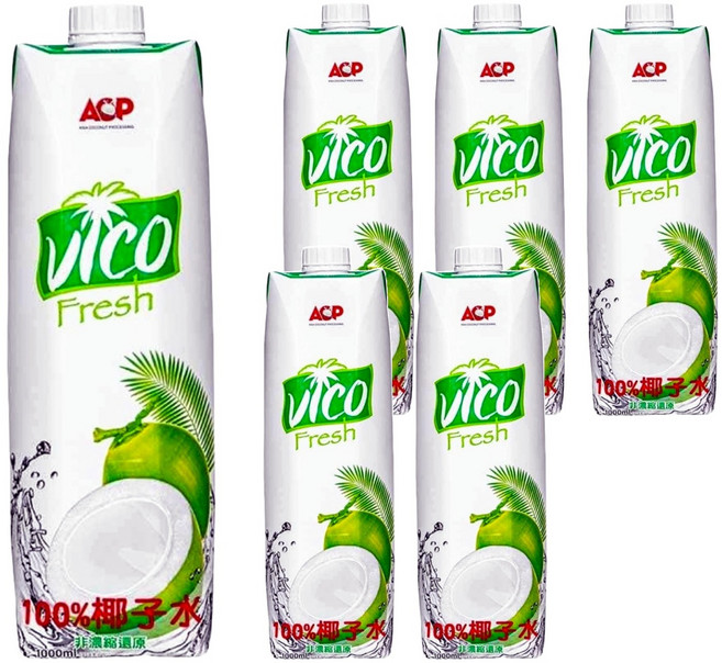 Vico Fresh 100%椰子水, 1L, 6瓶