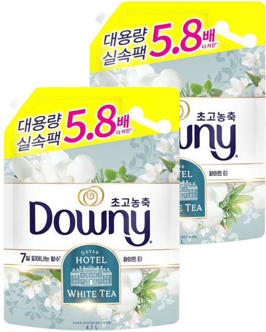 다우니 초고농축 섬유유연제 화이트티 리필, 4.1L, 2개