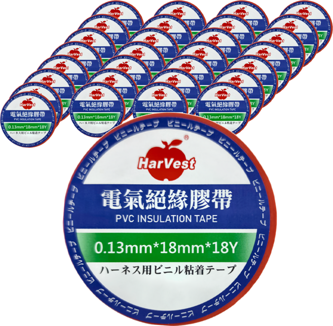 HarVest 蘋果牌 18mm x 16m 紅色 絕緣膠帶, 1盒