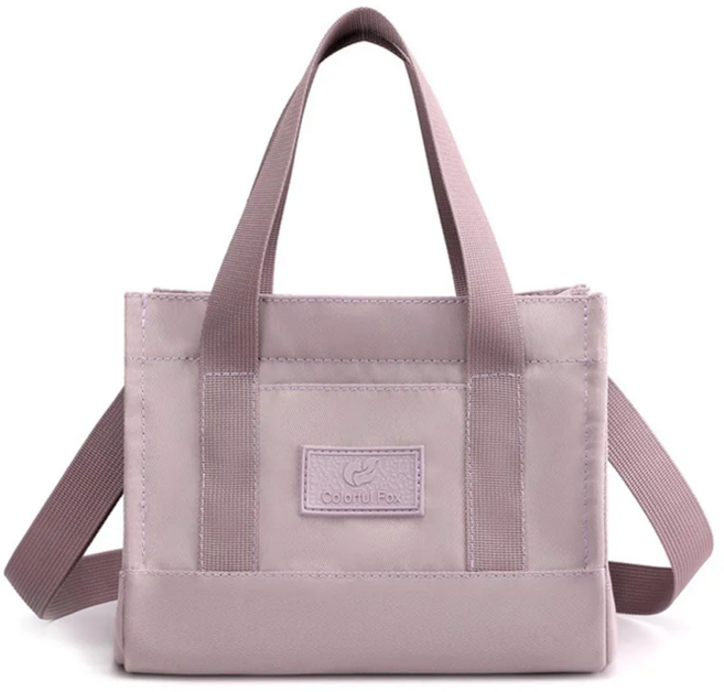 Colorful Fox 韓系純色輕尼龍百搭兩用隨身小托特包, 薰衣草紫