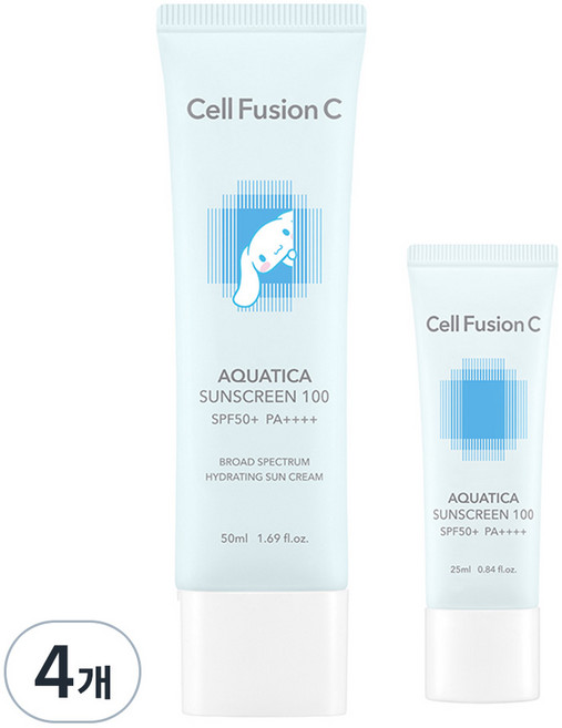 셀퓨전씨 아쿠아티카 썬스크린 기획세트 산리오캐릭터즈+아쿠아썬 SPF50+ PA++++, 75ml, 4개