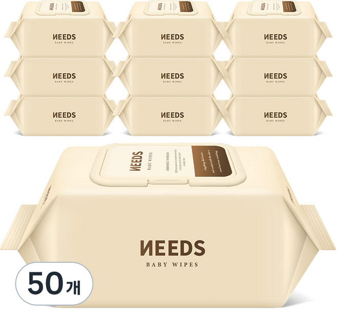 NEEDS 브라운 저자극 도톰 엠보싱 아기물티슈 캡형, 78g, 70매, 50개