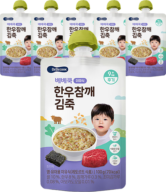 베베쿡 한우 참깨 김죽 실온이유식 후기, 6개, 100g