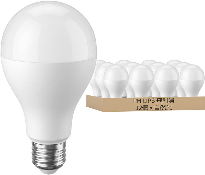 PHILIPS 飛利浦 15W LED易省球泡燈 929003632315 128 x 68cm, 自然光(4000K), 12個