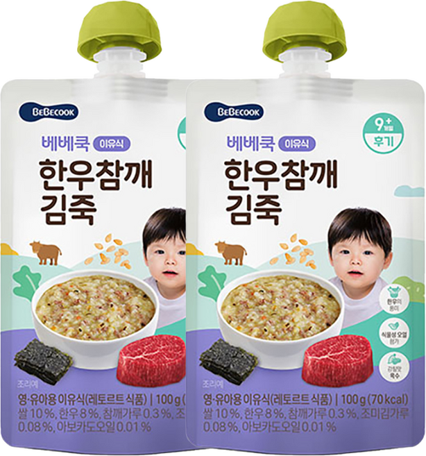 베베쿡 한우 참깨 김죽 실온이유식 후기, 2개, 100g