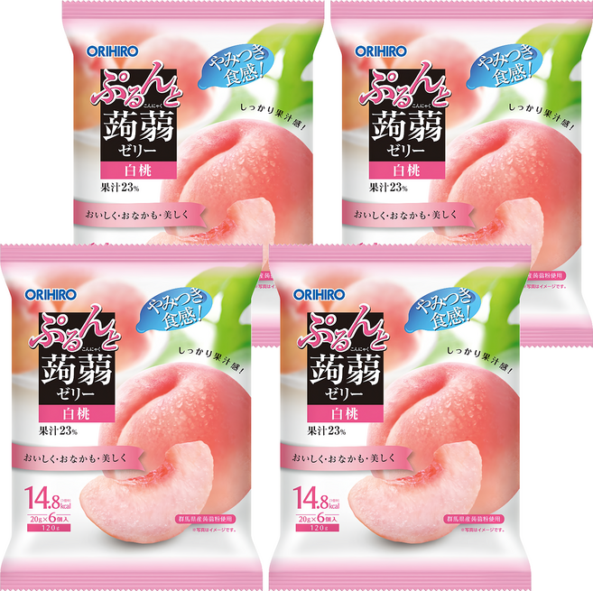 ORIHIRO 蒟蒻果凍 白桃味, 120g, 4包
