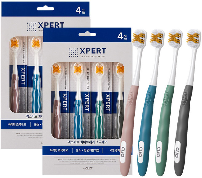 XPERT 화이트케어 불소초극세모 칫솔, 4개입, 2개