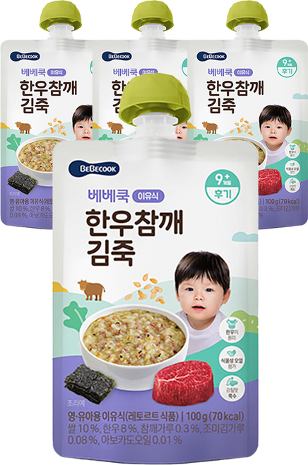 베베쿡 한우 참깨 김죽 실온이유식 후기, 4개, 100g