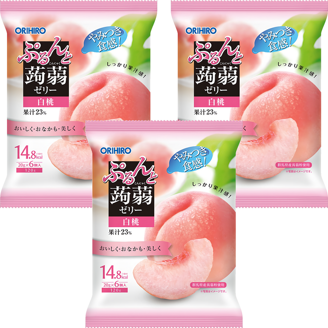 ORIHIRO 蒟蒻果凍 白桃味, 120g, 3包
