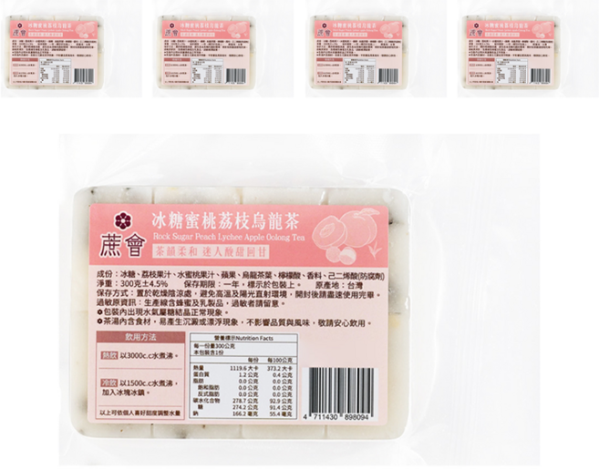 蔗會 冰糖蜜桃荔枝烏龍茶, 5個, 1個裝, 300g