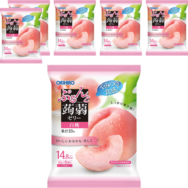 ORIHIRO 蒟蒻果凍 白桃味, 120g, 6包