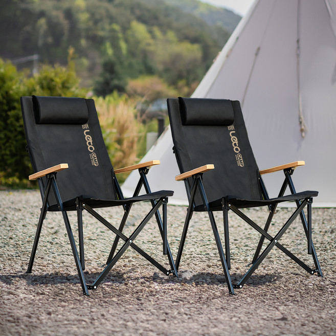 레토 각도조절 릴렉스 접이식 롱 캠핑의자, 블랙, 2개