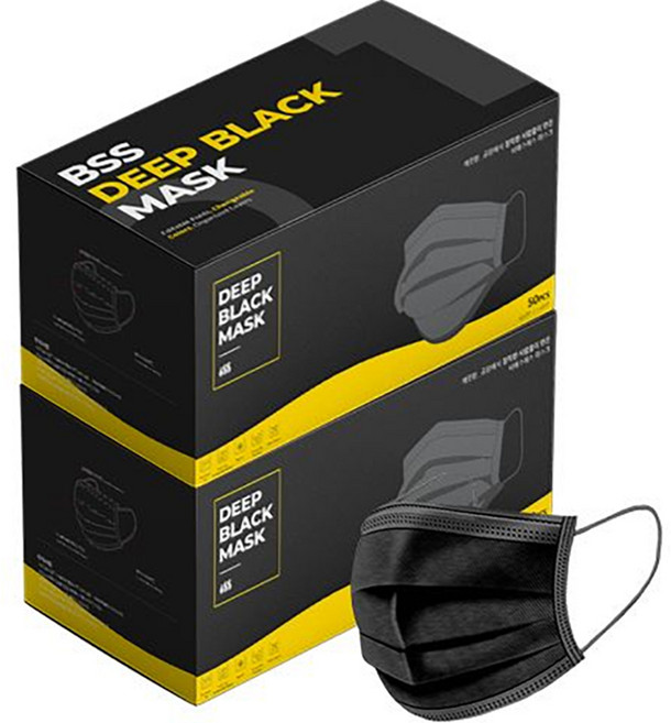 비에스에스마스크 딥블랙 일회용 마스크, 50개입, 2개, 검정색