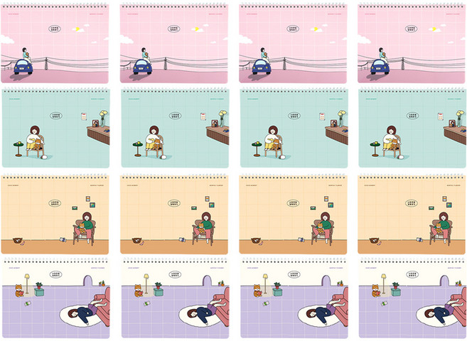 핑크풋 3000 보리 먼슬리 플래너 세트, 옐로우, 핑크, 민트, 퍼플, 16세트