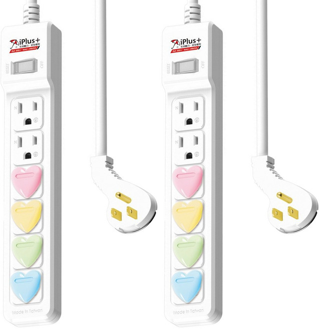iPlus 保護傘 1切6座扁插延長線 3孔, 1.2m, 白色, 2條