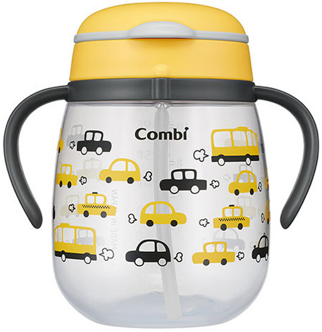 Combi 康貝 LakuMug 樂可杯第三階段吸管杯, 活力車車 黃色, 340ml, 1個