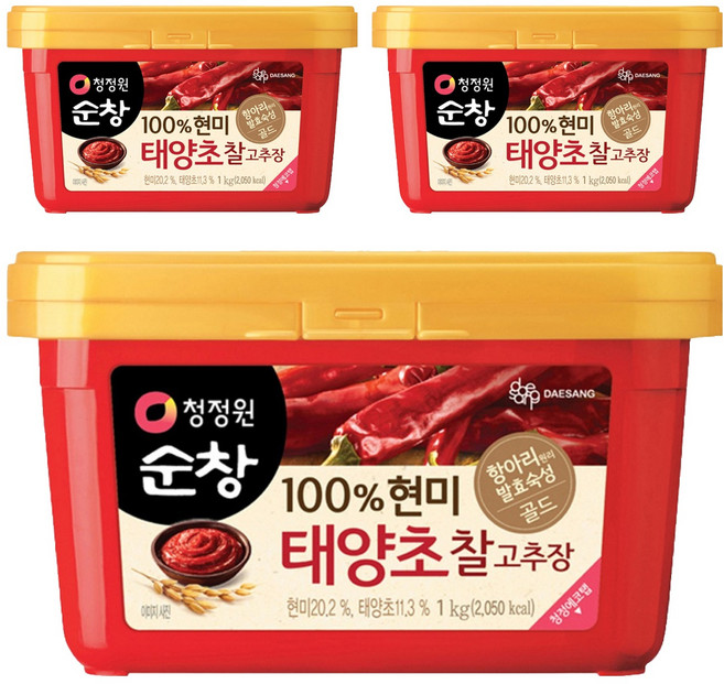 청정원순창 100% 현미 태양초 찰고추장, 1kg, 3개