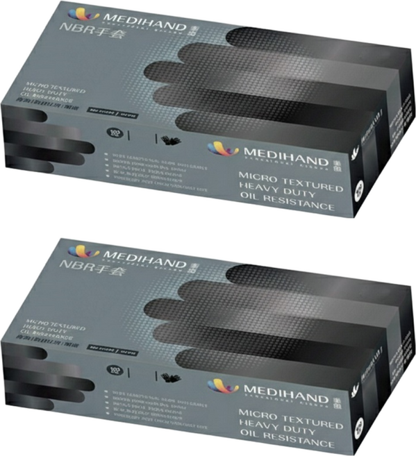 MEDIHAND 美恆 NBR手套 微粒止滑 厚款手套, 黑色, S, 2盒