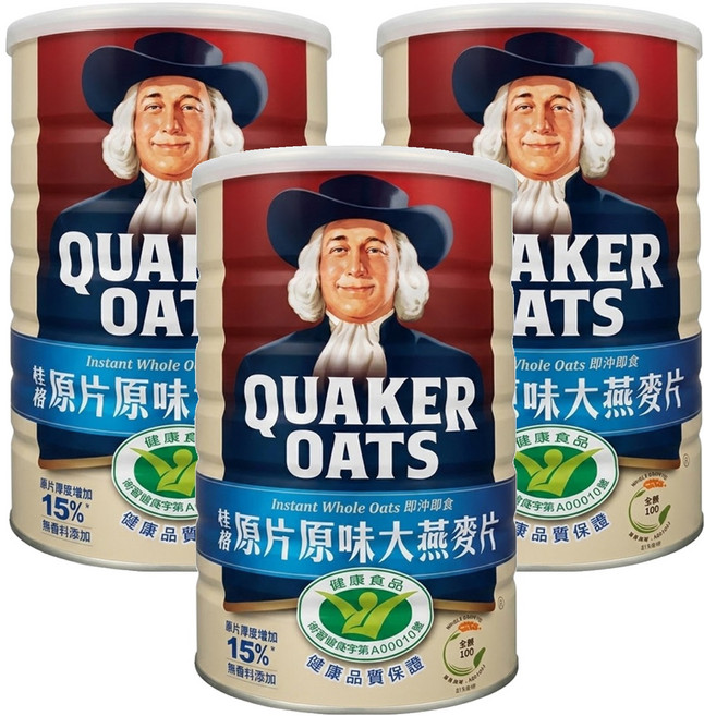 QUAKER 桂格 原片原味大燕麥片, 800g, 3罐