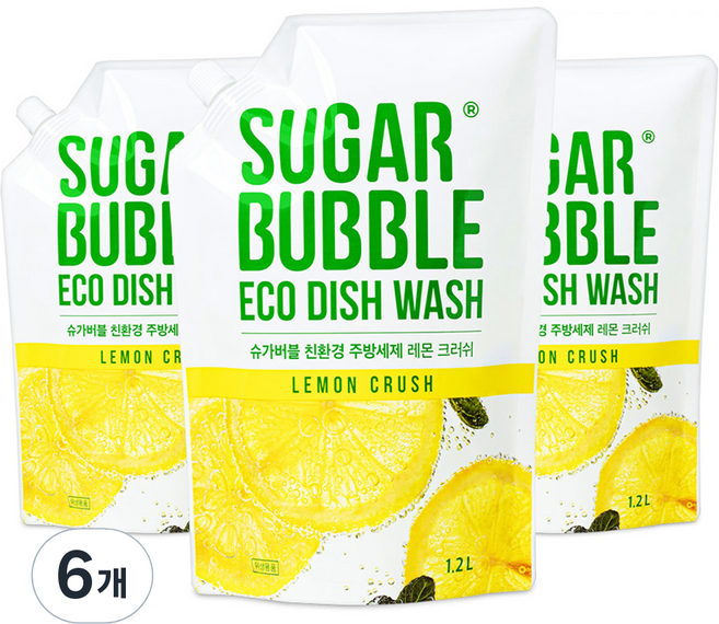 슈가버블 주방세제 레몬 크러쉬, 1.2L, 6개