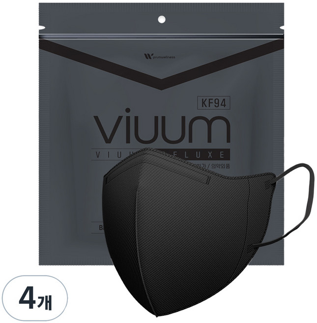 viuum 디럭스 보건용 마스크 성인용 KF94 중형, 25개입, 4개, 블랙