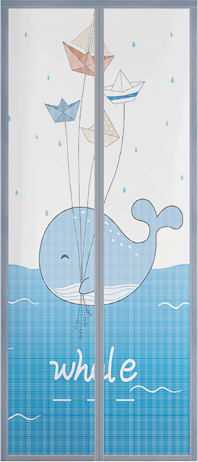 半島良品 魔術膠靜音磁吸防蚊門簾, 鯨魚 藍色