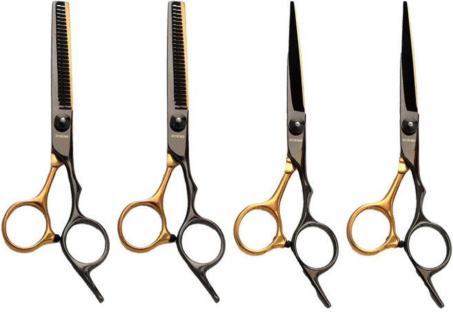 두림스 전문 고급 미용실 컷트 가정용 헤어 숱 가위 2종 세트, 블랙, 2개