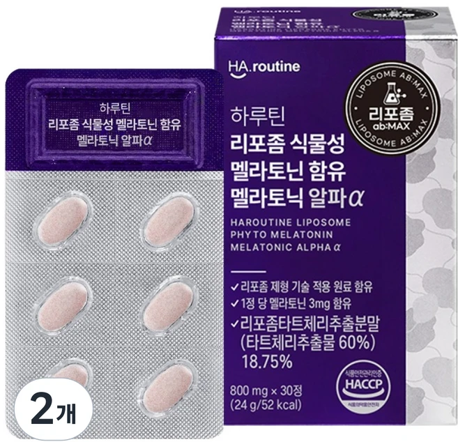 하루틴 리포좀 식물성 멜라토닌 함유 멜라토닉 알파 24g, 2개, 30정 - 쿠팡
