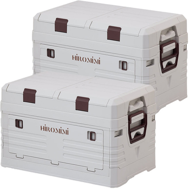 Hiromimi 摺疊收納箱 收納蓋款 25L, 灰色 + 棕色, 2個