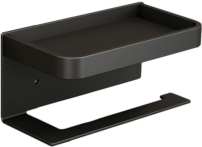 FAmILyLIFE 生活 航太鋁免打孔捲筒衛生紙置物架 免釘膠 無痕貼款 A-231-BK, 極簡黑, 1個