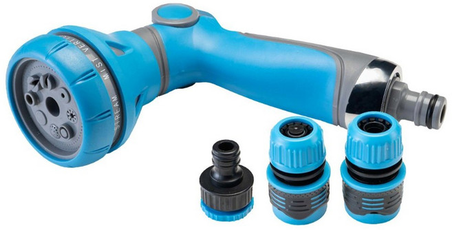 翠筠 八段水槍 附4分/5分軟管快速接頭 2個 + 4分/6分內牙接頭, 藍色 + 黑色, 1組