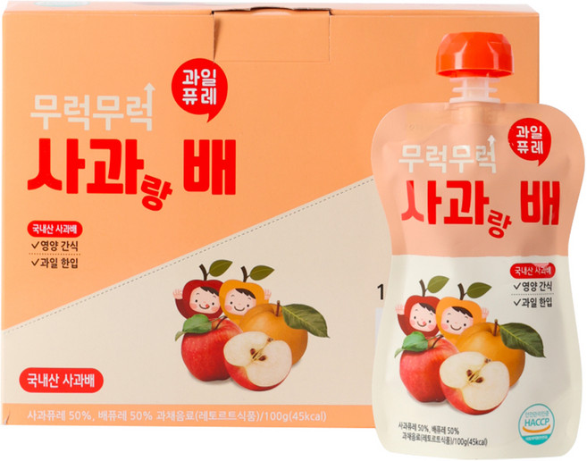 이유케어스 무럭무럭 과일 퓨레 사과랑 배 7p, 사과+배 혼합맛, 1개, 700g