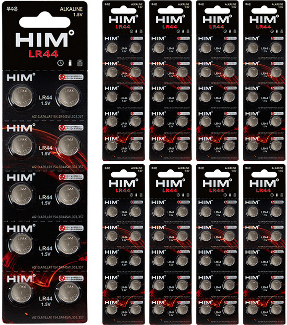 HIM 鹼性鈕扣電池 LR44, 10入, 9個