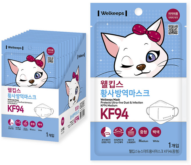 웰킵스 황사방역마스크 KF94 중형, 1개입, 25개, 백색