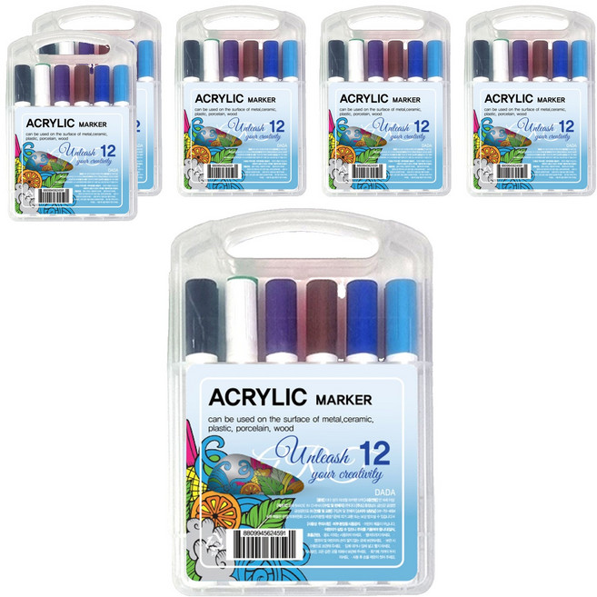 다다 삼각 수성 아크릴 다용도 마카펜, 12색, 6개