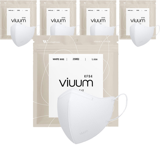 viuum 푸름웰니스 라이트핏 새부리형 마스크 대형 KF94, 25개입, 5개, 화이트
