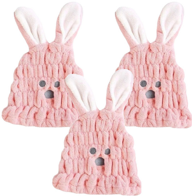 미니맥시 귀여운 토끼 드라이 샤워 헤어캡, 3개, 핑크