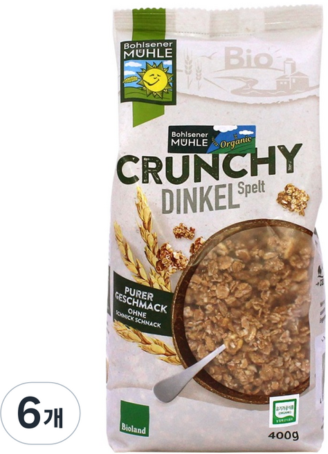 볼제너뮬러 유기농 스펠트밀 크런치 시리얼, 400g, 6개