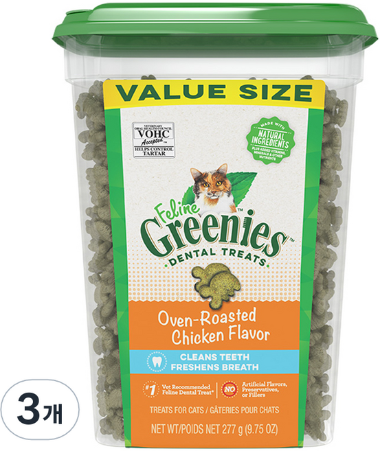 그리니즈 고양이 필라인 스낵, 닭고기 맛, 277g, 3개