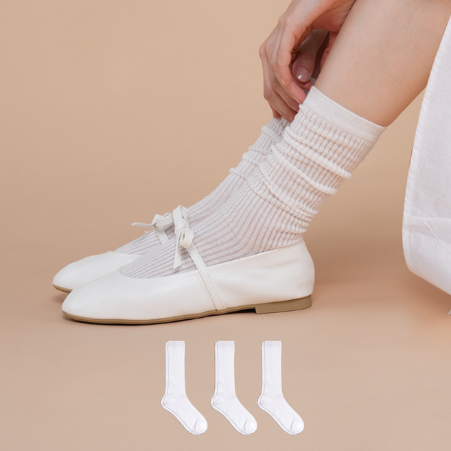 삭피엔스 여성용 롱롱 시스루 패션 양말 3켤레 세트