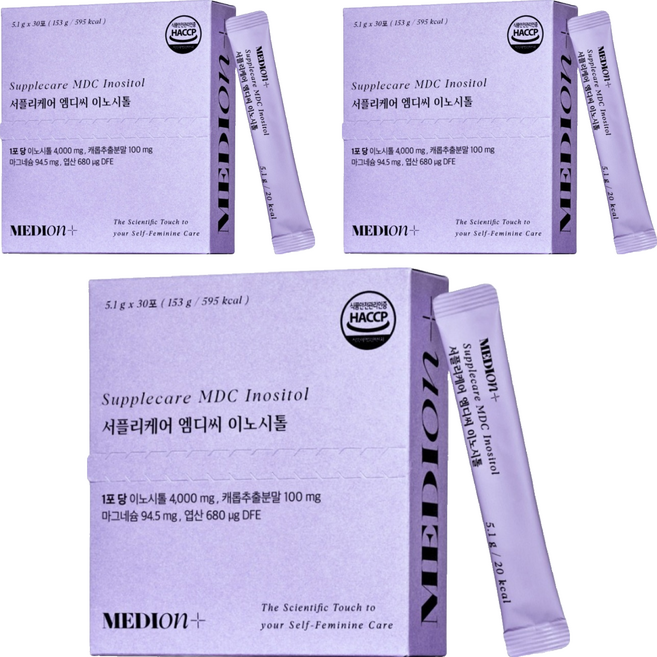 메디온 정품 서플리케어 엠디씨 이노시톨 4000mg 엽산 비타민B 153g, 30포, 3박스