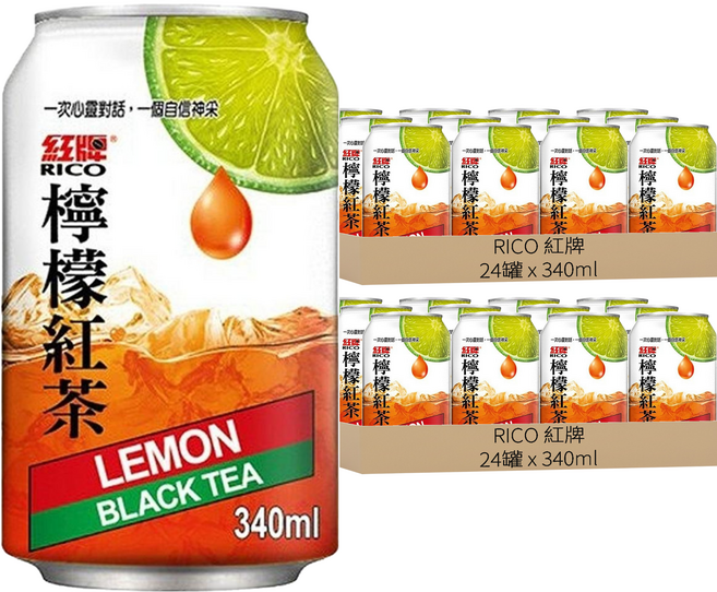 RICO 紅牌 檸檬紅茶, 340ml, 48罐