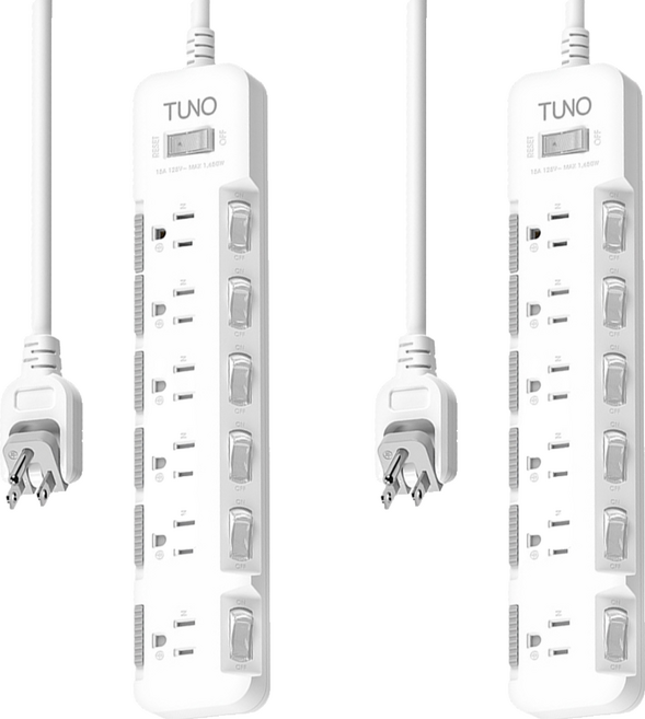 TUNO 圖諾 旋轉插頭電源延長線 7切6座3P, 白色, 2個, 180cm